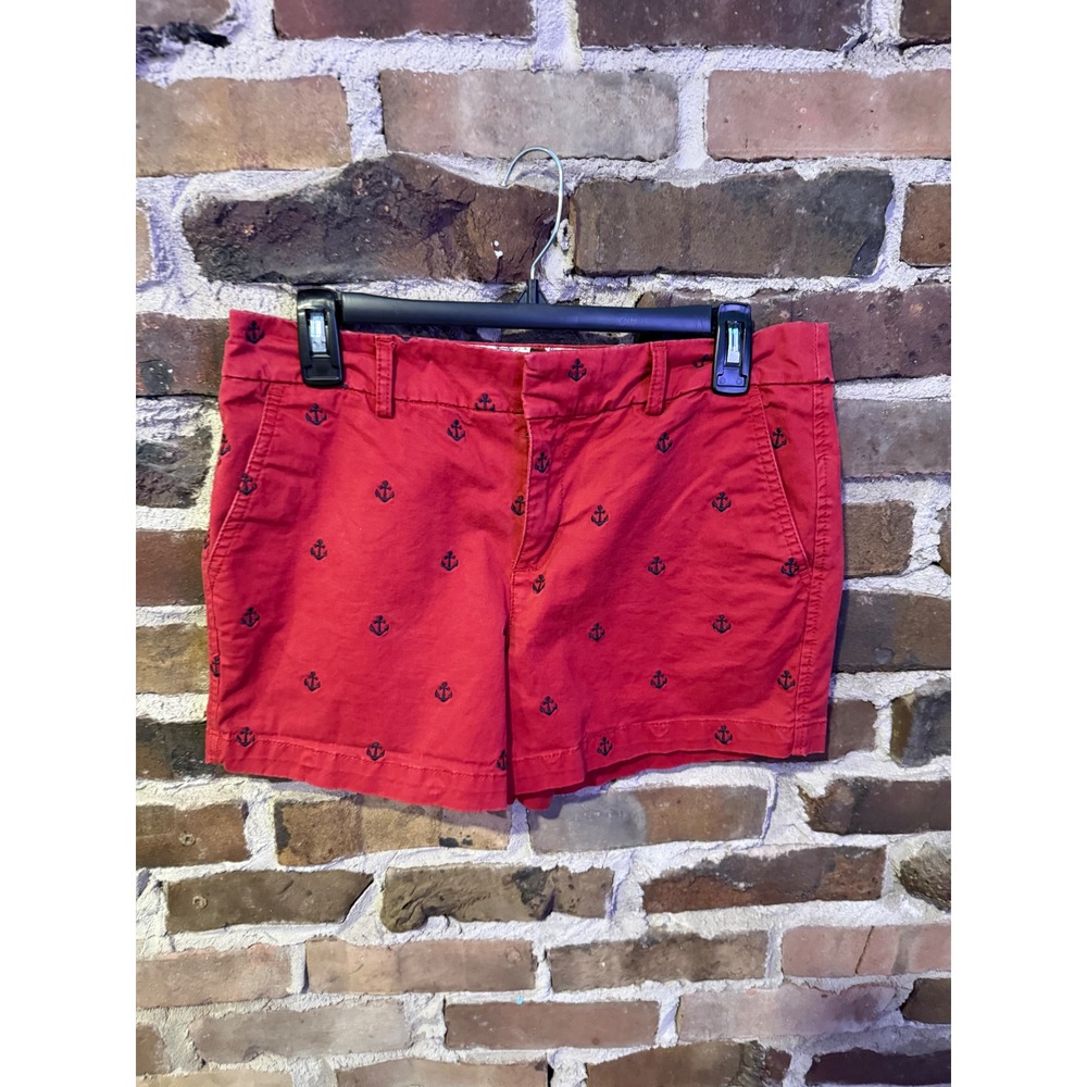 Jones New York Shorts Women 6 Red Coastal Preppy Anchor Embroidered Chino Short